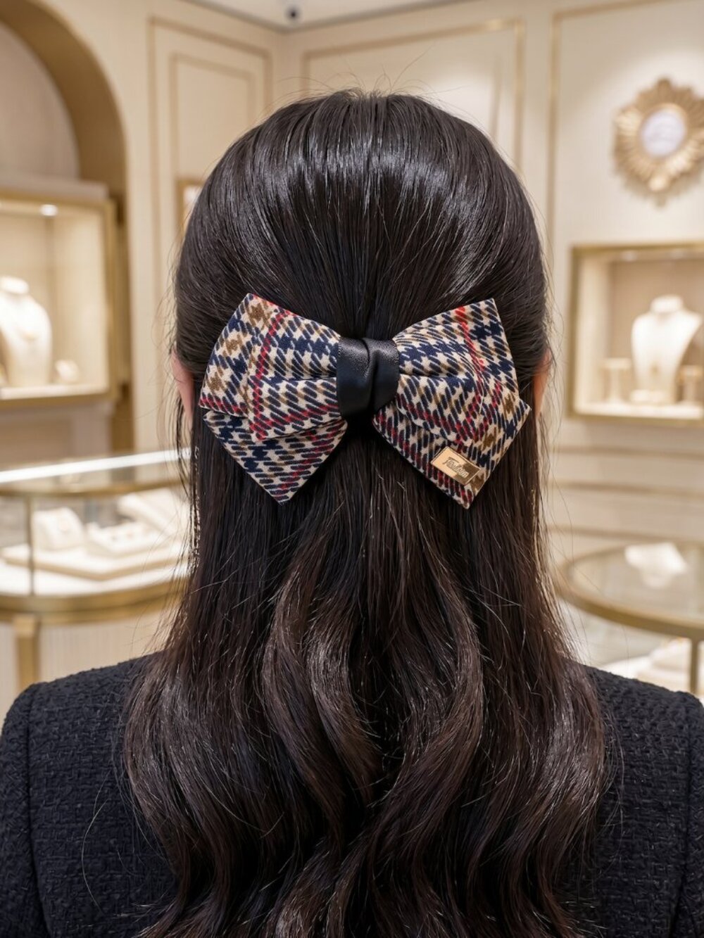 Houndstooth Tweed Barrette Bow Hair Clip BRAND NEW - Picture 4 of 6